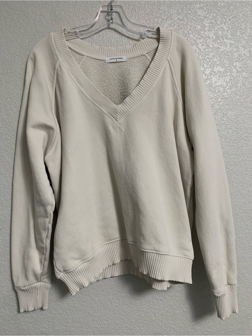 Perfect White Tee Sweatshirt Womens M Sinead French Terry Slouchy Vneck Cream